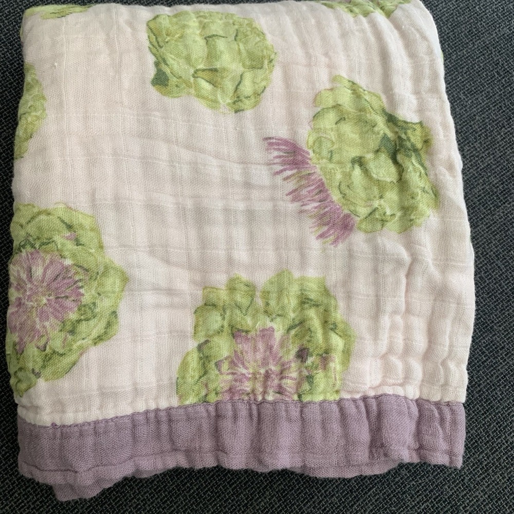 MILKBARN‎ Flower Lovey Three-Layer Muslin Security Purple Green Thistle Blanket